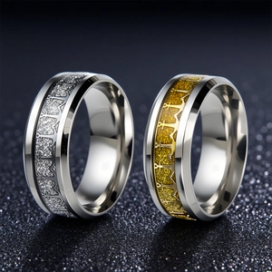Polished stainless steel rings with glitter inlay in silver and gold minimalist design