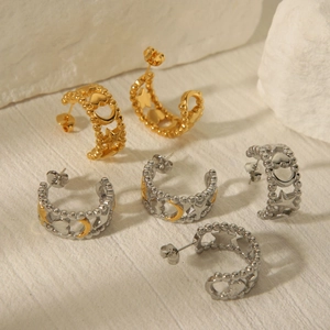 Stainless steel hollow star moon heart earrings set in gold and silver finish