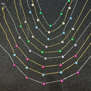 Colorful Flower Necklace Zircon Inlaid Brass 18K Gold Plated Sweet Hypoallergenic Adjustable Jewelry For Women