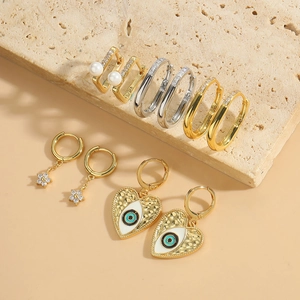 Evil Eye Heart Star Artificial Pearl Dangle Hoop Earrings Copper Zirconia Enamel Fashion Jewelry For Women Elegant