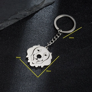 Polished stainless steel Golden Retriever puppy keychain with 25mm ring and dog pendant