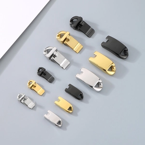 Detailed set of metal zipper replacement sliders in gold, silver and black finishes