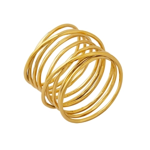 Polished gold multi-layer spiral ring with a wide minimalist metal wrap design