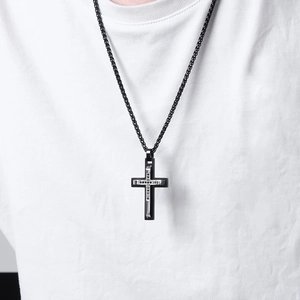 Polished titanium steel double-layer cross pendant necklace for men with stone inlay
