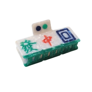 Unique Mahjong-themed shark hair claw clip with marble texture acrylic finish