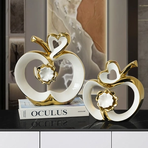Ceramic Apple Ornament Gold Plated Heart Shaped Flower Bird Decor Modern Luxury Living Room Desktop Art Figurine