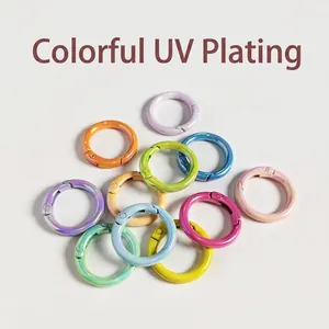 Round Spring Rings Alloy UV Electroplated Colorful Iridescent O-Ring Carabiner Clips For Jewelry Making Bag Accessories