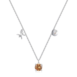 925 silver Pisces necklace with yellow zircon gemstone and zodiac sign pendant