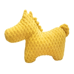 Minimalist yellow pony plush pillow toy featuring unique textured grain fabric and soft filling