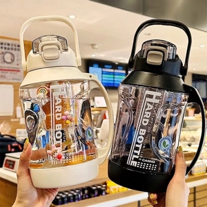 Large Capacity Sports Water Bottle Plastic Fitness Gym Outdoor Jug With Straw Handle Filter Leakproof Portable
