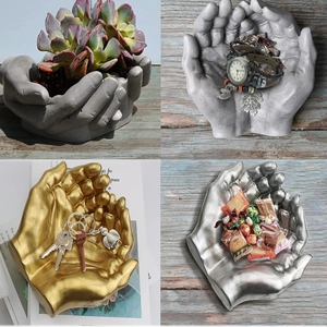Cupped hands resin tray mold for DIY jewelry, candles, and succulents in gold and silver