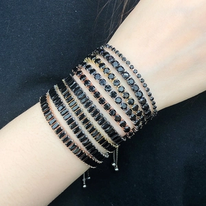 Hip Hop Tennis Bracelet With Black Cubic Zirconia Copper Adjustable Slider Bolo Chain Luxury Jewelry For Women Men