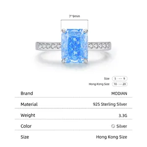 MODIAN 925 sterling silver ring with 7x9mm radiant cut blue ice zircon for weddings