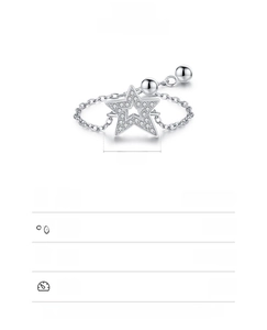 Detailed view of adjustable S925 sterling silver chain ring with pavé star design