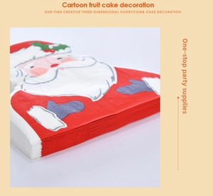 Stack of festive Santa Claus disposable paper napkins for Christmas party table decor