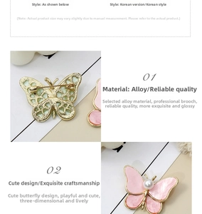 Detail of pink pearl butterfly brooch set with alloy back pin and Korean style finish