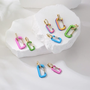 Carabiner Drop Earrings Alloy Cubic Zirconia Micro Pave Colorful Enamel Geometric Lock Industrial Style Jewelry For Women