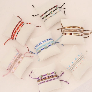 Bohemian handmade seed bead woven bracelet set with geometric patterns in multi-color