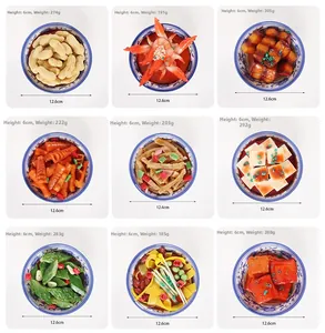 Vista detallada de 9 modelos de comida china realistas con texturas y colores vivos