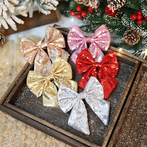 Christmas Sequin Bow Ornaments Sparkling Cloth Glitter Bowknot For Xmas Tree Holiday Party Home Decoration