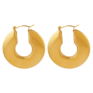 Polished 18K gold plated U-shaped geometric thick hoop earrings in minimalist style
