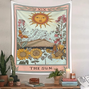 Bohemian Tarot The Sun wall tapestry with retro floral patterns for room decoration