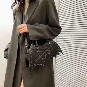 Gothic punk black bat wing handbag with spider web embroidery and spider detail