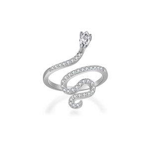 Elegant 925 sterling silver snake ring with colorful zircons and marquise cut diamond head