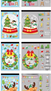Tableau des tailles pour stickers de Noël avec motifs bonhomme de neige et élan