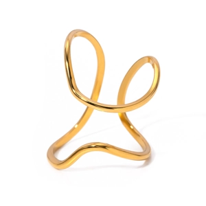 Minimalist 18k gold plated stainless steel open ring with abstract wavy hollow design