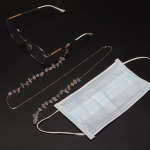 Pink natural stone and gold chain multifunctional glasses and face mask holder strap