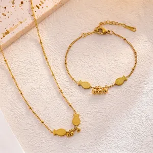 Minimalist Stainless Steel Gold Fish Pendant Necklace Bracelet Anklet For Women Beaded Chain Koi Fish Charms Jewelry