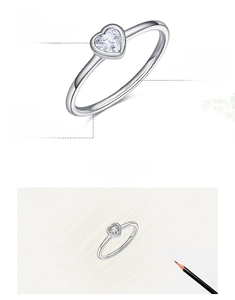 Detailed view of S925 sterling silver heart zircon ring with silver hallmark stamps