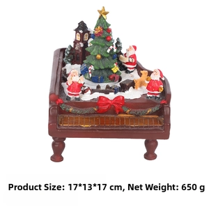 Boîte à musique piano de Noël avec Père Noël et sapin décoratif, taille 17x13x17cm