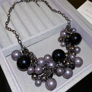 Irregular pearl tassel necklace in dark gothic style with multi-layered cluster design
