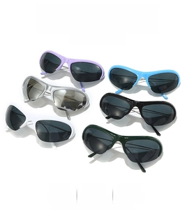 Detailed display of semi-rimless Y2K sports sunglasses in multiple vibrant colors