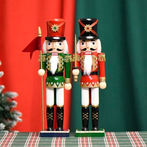 Traditional Christmas Nutcracker Soldier Wooden Ornament Hand Painted Glitter Tabletop Decoration Festive Holiday Home Decor