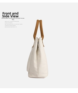 Casual canvas tote bag for women, simple style daily handbag with sturdy handles and side pocket.
