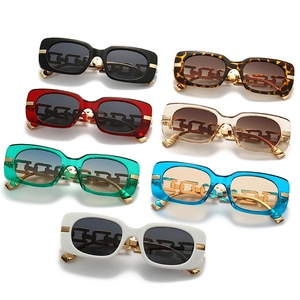 Chic square frame sunglasses in seven colors with hollow metal chain temples for women