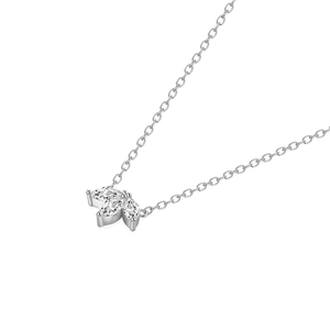 Detailed view of S925 silver necklace featuring a three-stone marquise zircon pendant
