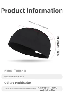 Detailed size chart for adjustable quick-dry docker cap showing cap depth and circumference