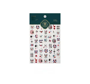 Detail of TL-407 3D embossed nail stickers featuring circus clown face patterns and stars