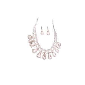 Elegant silver tassel necklace and earrings set with crystal waterdrop rhinestones