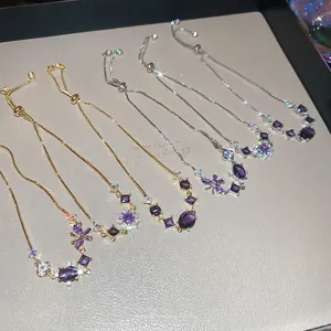 Sparkling zircon butterfly and flower pull-string bracelets in gold and silver set