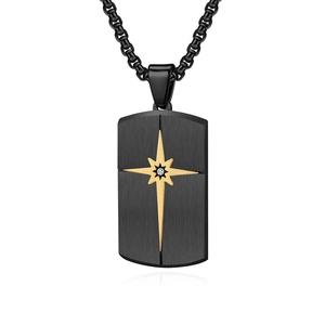 Minimalist black rectangle necklace with golden star and zircon inlay for men