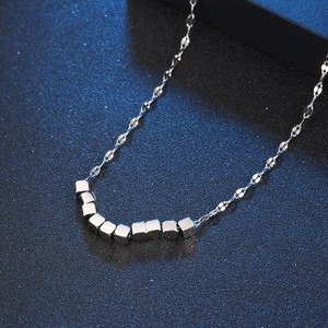 Elegant silver square bead pendant necklace with minimalist titanium steel chain for women