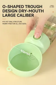 Detail of 90mm wide O-shaped drinking trough on portable green pet water bottle