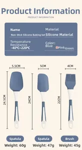 Detailed size specifications for silicone baking spatula set with heat resistance data