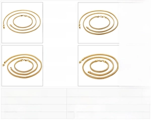 Size chart for 2mm to 5mm stainless steel curb chain necklaces and bracelets sets