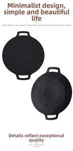 Macro detail of round maifan stone non-stick grill pan with dual handles and heat-conductive base